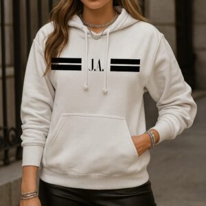 Sudadera Brand Me blanca con capucha, personalizable con iniciales, estilo Rock Chic Elegante y Rock Glam TORMENTA