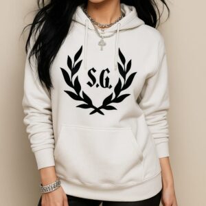 SUDADERA BLANCA GORRO INICIALES CORONA LAUREL